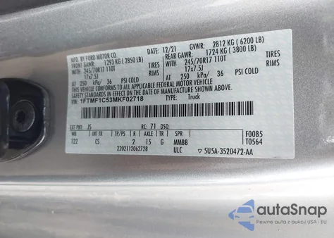 2021 Ford F-150 Xl from USA, damaged, VIN 1FTMF1C53MKF02718